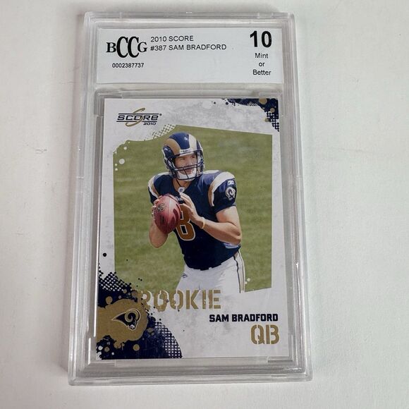 2010 Score Sam Bradford RC Rookie Card #387 BCCG Graded 10 MINT or Better - Picture 1 of 5